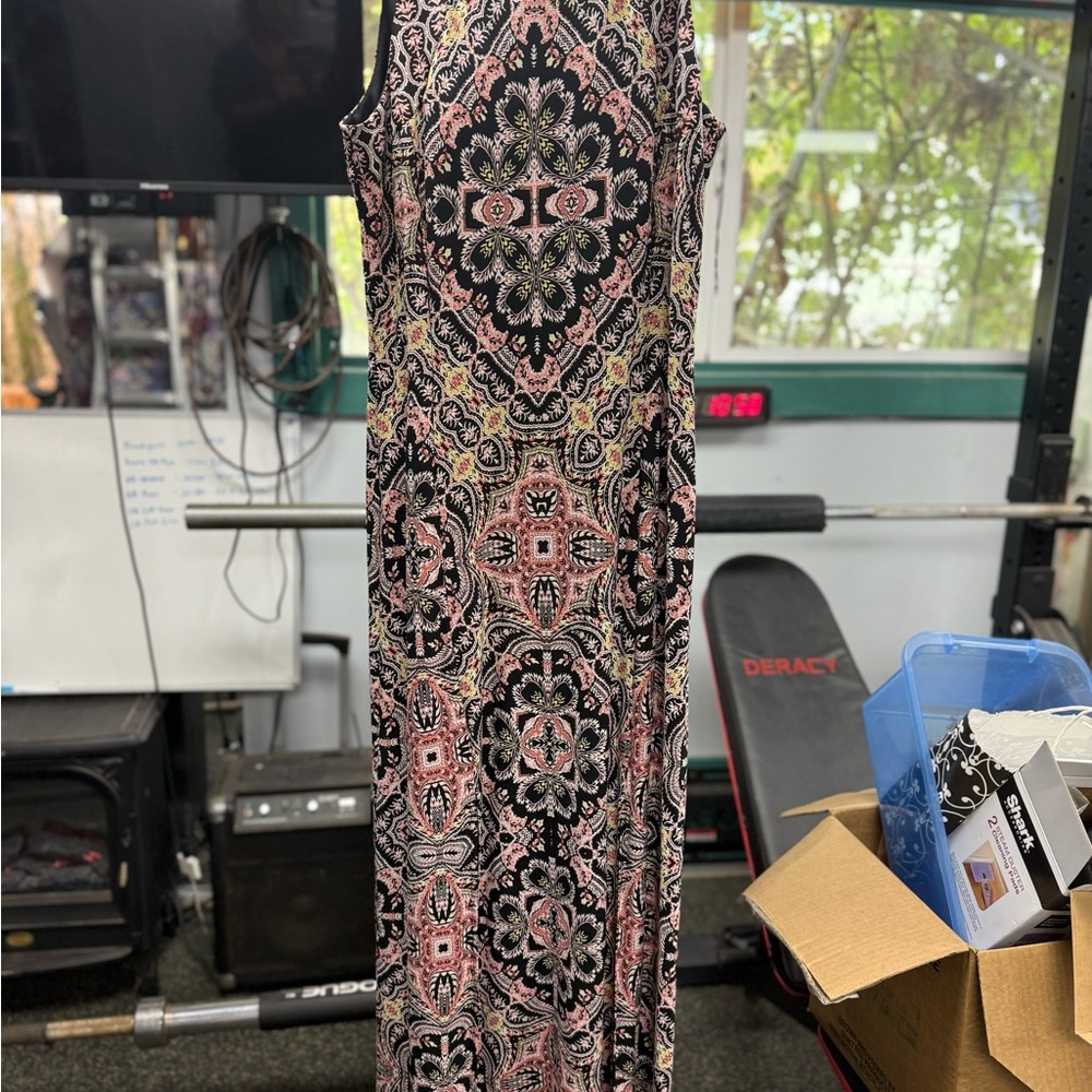 London Times Black and Pink Patterned Dress
